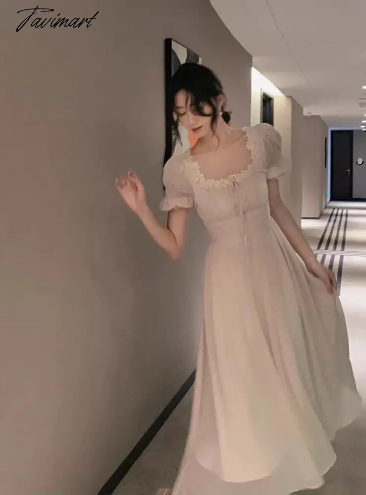 Lace Up Dress Women Summer New Fashion Elegant Vestidos Evening Party French Female Slim Casual Clothes Korean Dresses