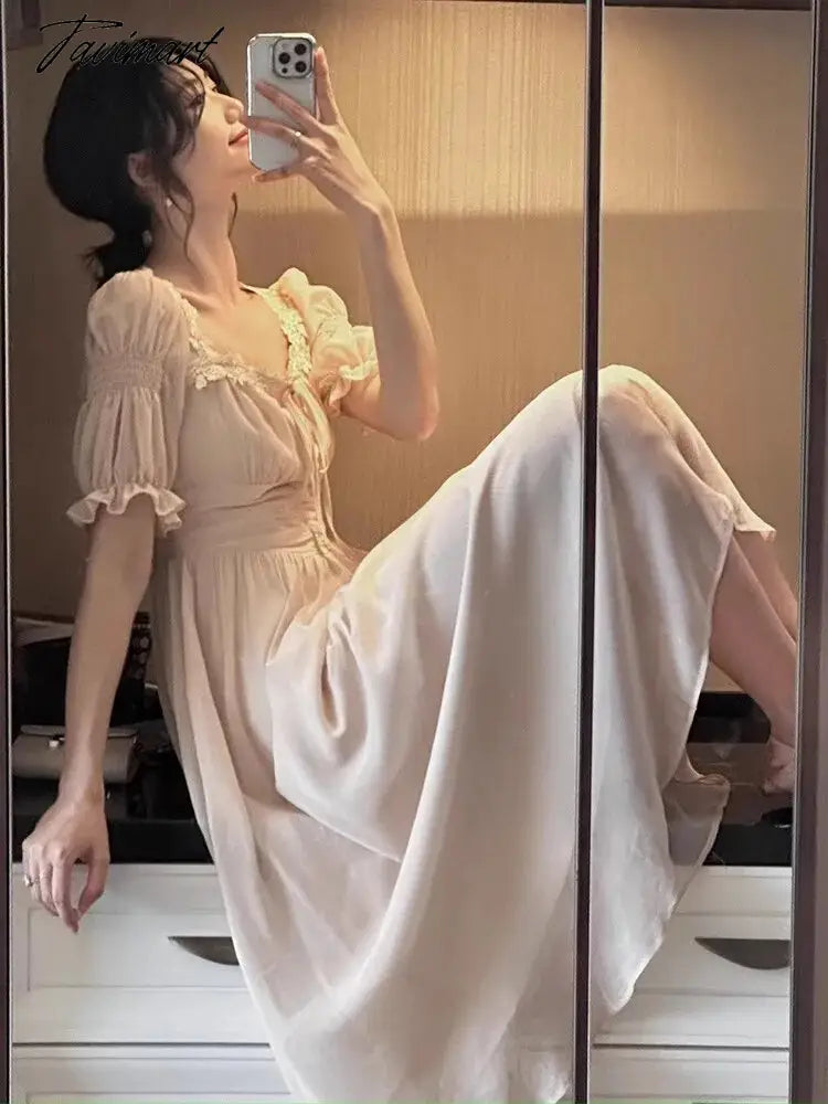 Lace Up Dress Women Summer New Fashion Elegant Vestidos Evening Party French Female Slim Casual Clothes Korean Dresses
