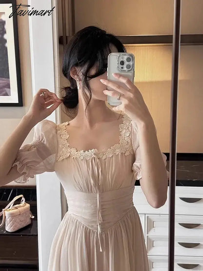Lace Up Dress Women Summer New Fashion Elegant Vestidos Evening Party French Female Slim Casual Clothes Korean Dresses