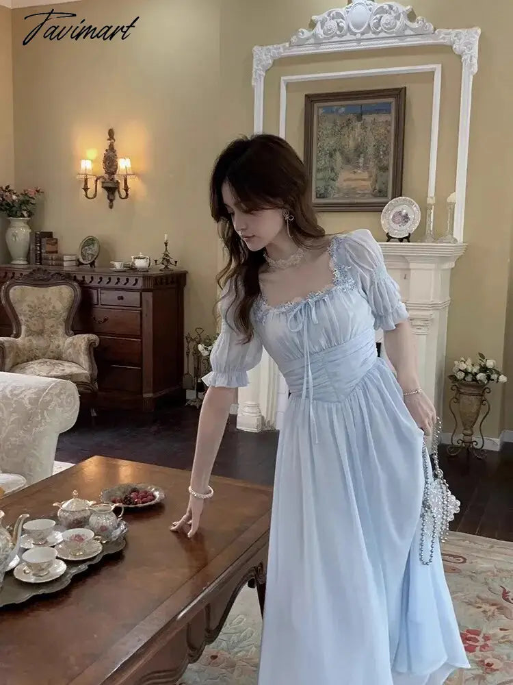 Lace Up Dress Women Summer New Fashion Elegant Vestidos Evening Party French Female Slim Casual Clothes Korean Dresses