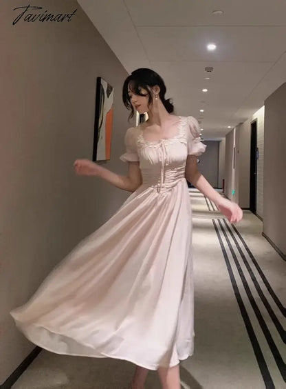 Lace Up Dress Women Summer New Fashion Elegant Vestidos Evening Party French Female Slim Casual Clothes Korean Dresses