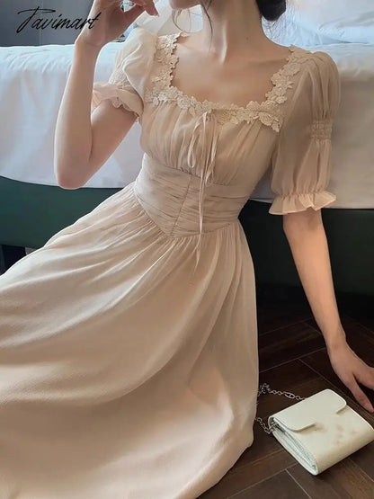 Lace Up Dress Women Summer New Fashion Elegant Vestidos Evening Party French Female Slim Casual Clothes Korean Dresses