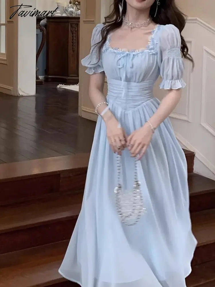 Lace Up Dress Women Summer New Fashion Elegant Vestidos Evening Party French Female Slim Casual Clothes Korean Dresses
