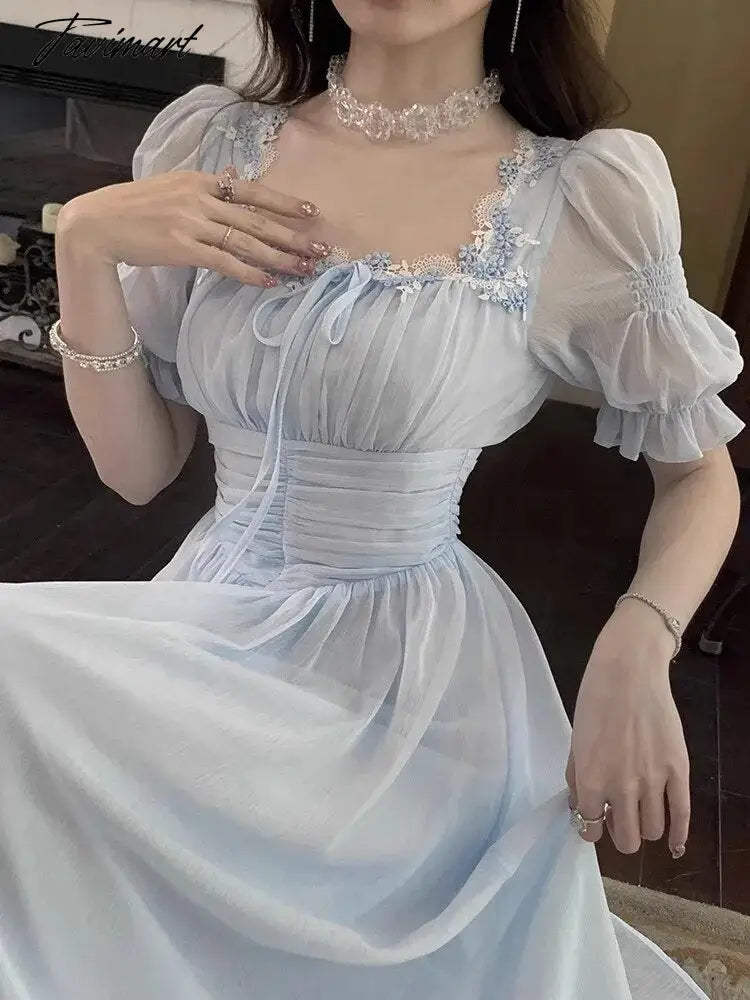 Lace Up Dress Women Summer New Fashion Elegant Vestidos Evening Party French Female Slim Casual Clothes Korean Dresses