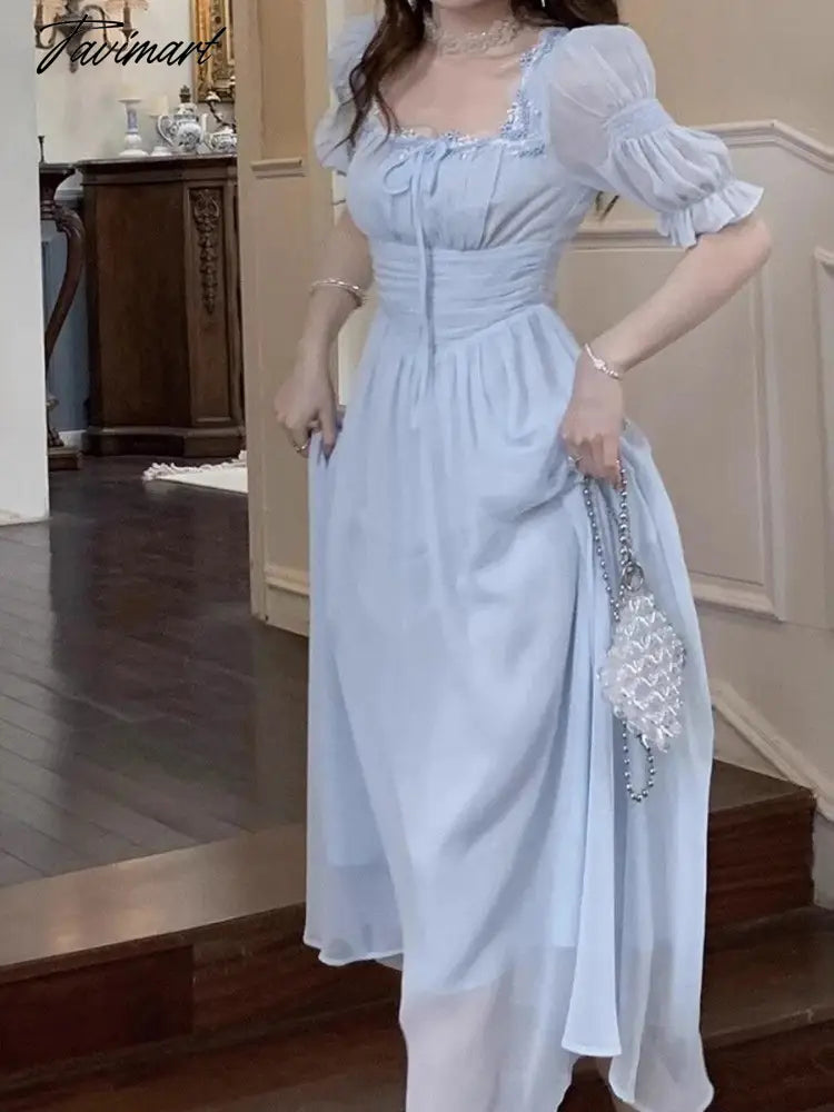 Lace Up Dress Women Summer New Fashion Elegant Vestidos Evening Party French Female Slim Casual Clothes Korean Dresses