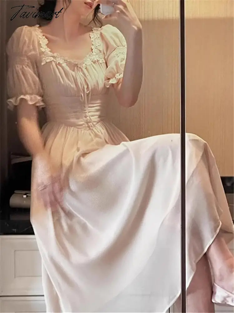 Lace Up Dress Women Summer New Fashion Elegant Vestidos Evening Party French Female Slim Casual Clothes Korean Dresses