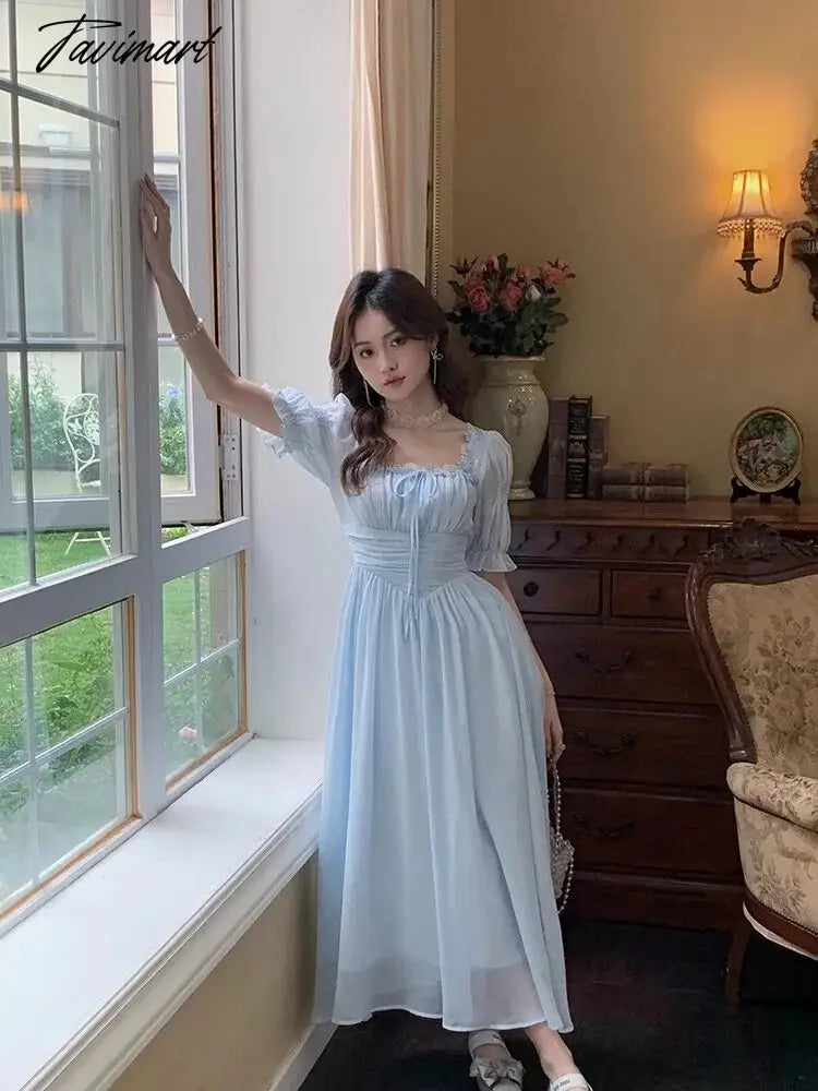 Lace Up Dress Women Summer New Fashion Elegant Vestidos Evening Party French Female Slim Casual Clothes Korean Dresses