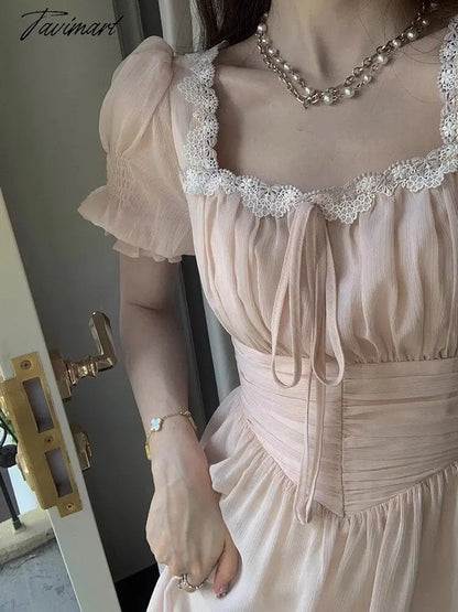 Lace Up Dress Women Summer New Fashion Elegant Vestidos Evening Party French Female Slim Casual Clothes Korean Dresses