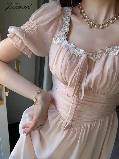 Lace Up Dress Women Summer New Fashion Elegant Vestidos Evening Party French Female Slim Casual Clothes Korean Dresses