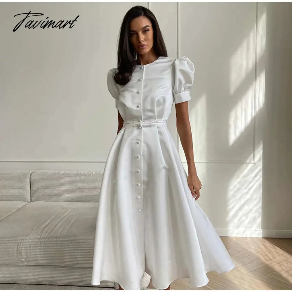 Lantern Short Sleeve Women Dress Elegant Slim Single Breasted Large Swing Long Female A-line Dresses Fashion Summer Vestido