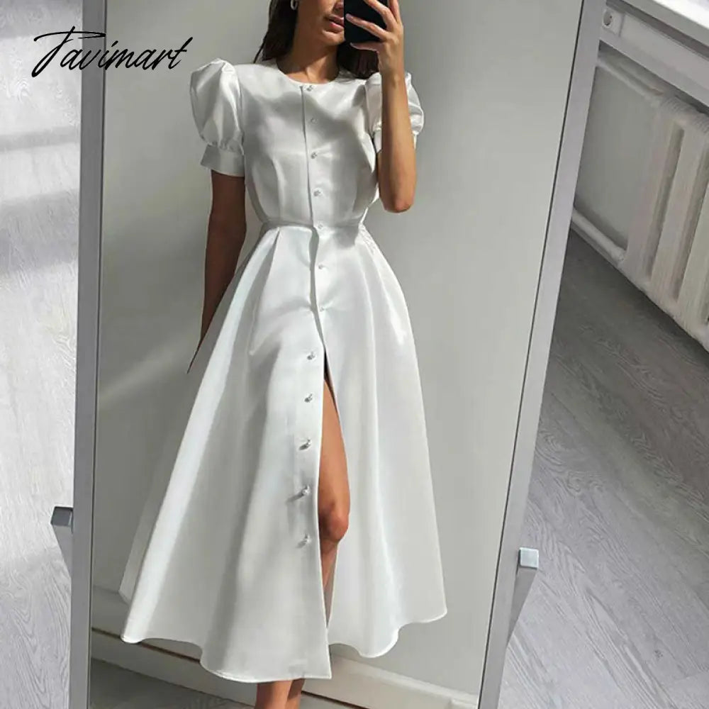 Lantern Short Sleeve Women Dress Elegant Slim Single Breasted Large Swing Long Female A-line Dresses Fashion Summer Vestido