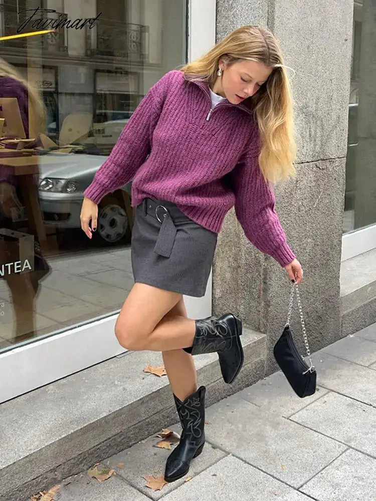 Lapel Half Zip Long Sleeve Pullover New Chic Women Loose Thicken Warm Sweater Autumn Winter Fashion Female Street Jumper