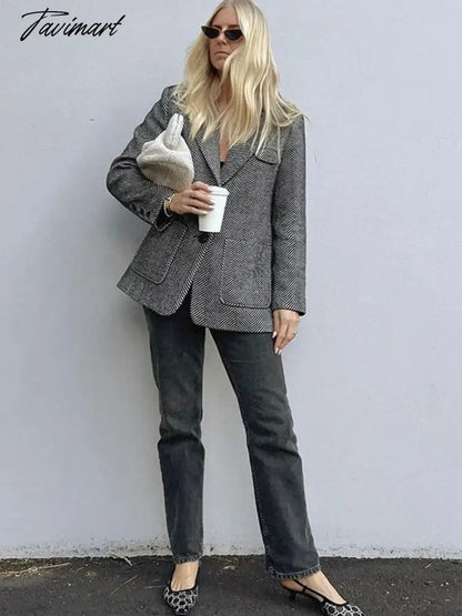 Lapel Striped Pocket Trench Coat Autumn Single Breasetd Thicken Overcoat Women's Long Sleeve Vintage Commuter Jackets