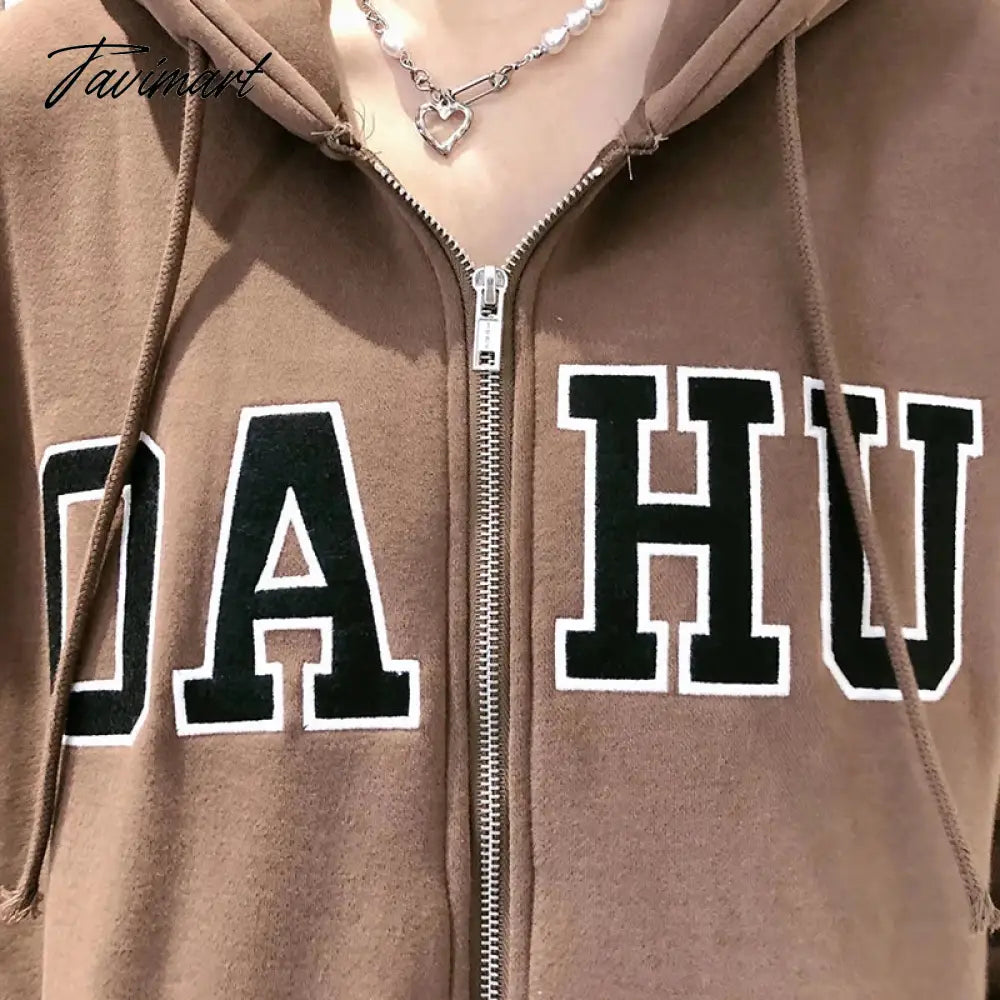 Letter Embroidery Hoodies Coat Women Autumn Cotton Warm Pockets Drawstring Long Sleeve Cardigan Vintage Chic Y2K Sweatshirt Top