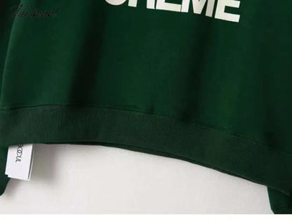 Letter Print Sweatshirt Women Autumn Winter Round Neck Casual Oversized Sweaters Tops Femme Fasion Pullover Hoodie