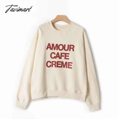 Letter Print Sweatshirt Women Autumn Winter Round Neck Casual Oversized Sweaters Tops Femme Fasion Pullover Hoodie