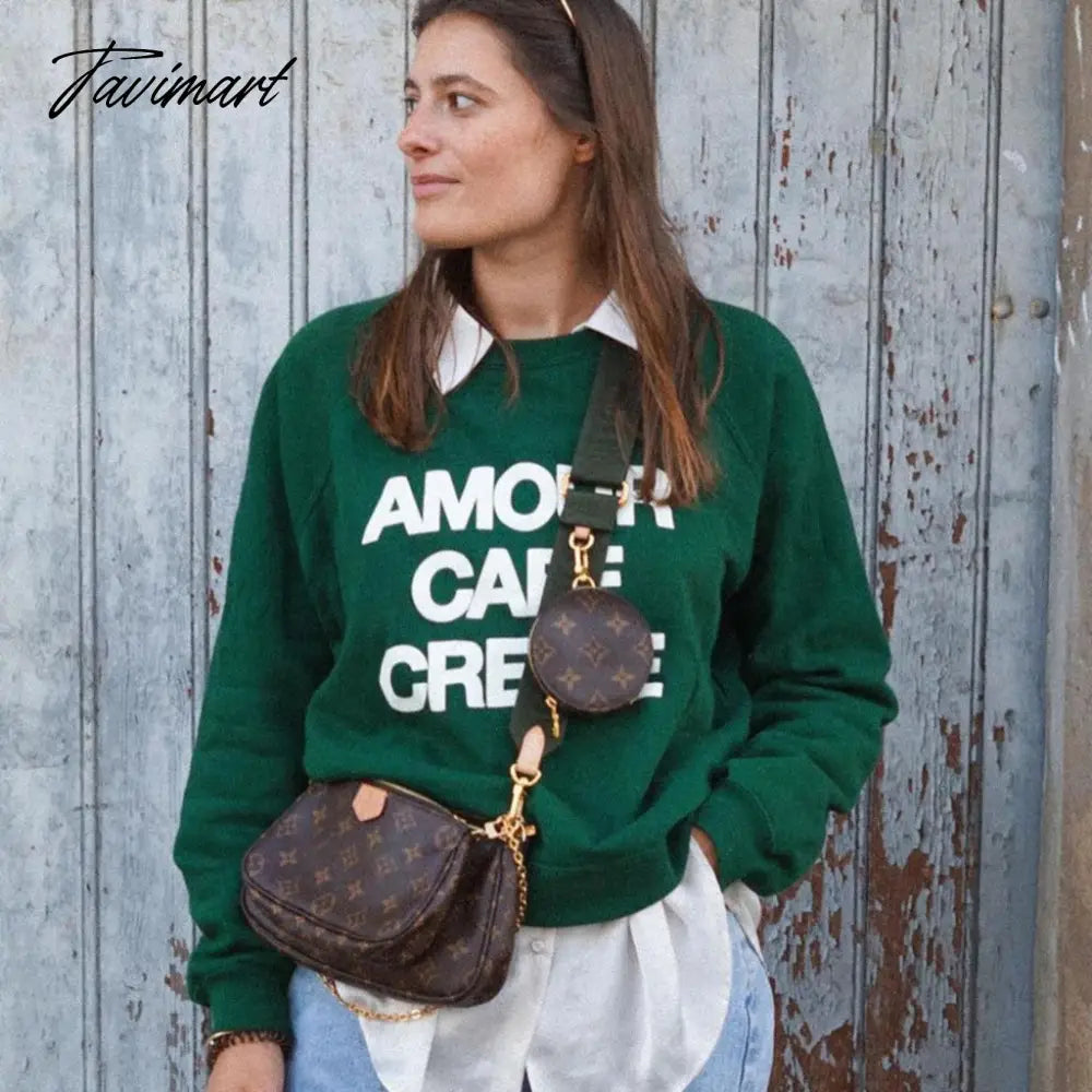 Letter Print Sweatshirt Women Autumn Winter Round Neck Casual Oversized Sweaters Tops Femme Fasion Pullover Hoodie