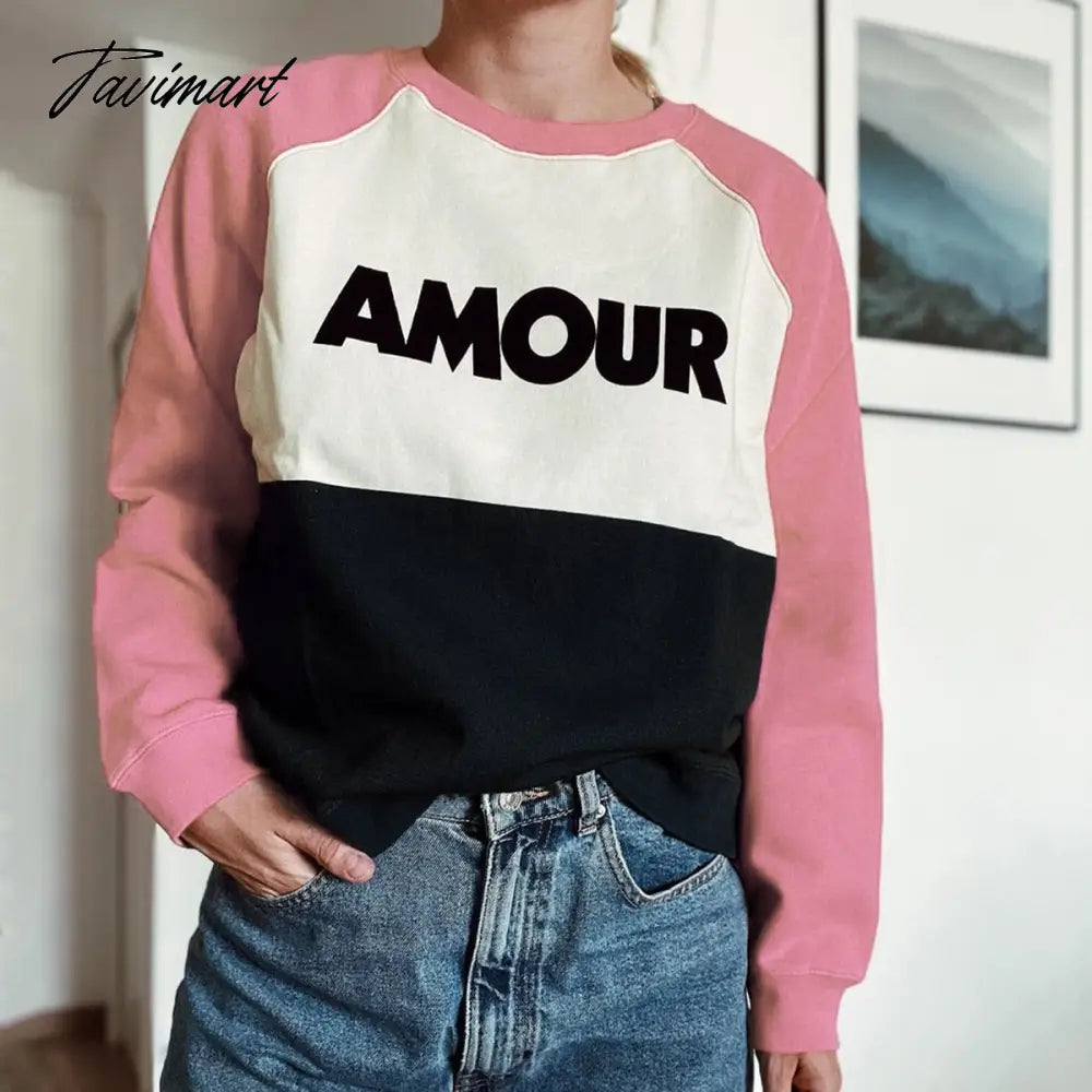 Letter Printed Sweatshirt Women Autumn Winter Long Sleeve Round Neck Elegant Pullover Pull Femme Fashion Hoodies Streetwear