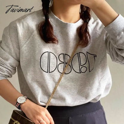 Letter Printed Sweatshirt Women Autumn Winter Long Sleeve Round Neck Elegant Pullover Pull Femme Fashion Hoodies Streetwear