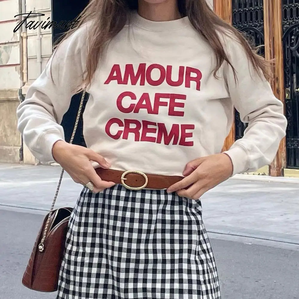 Letter Printed Sweatshirt Women Autumn Winter Long Sleeve Round Neck Elegant Pullover Pull Femme Fashion Hoodies Streetwear