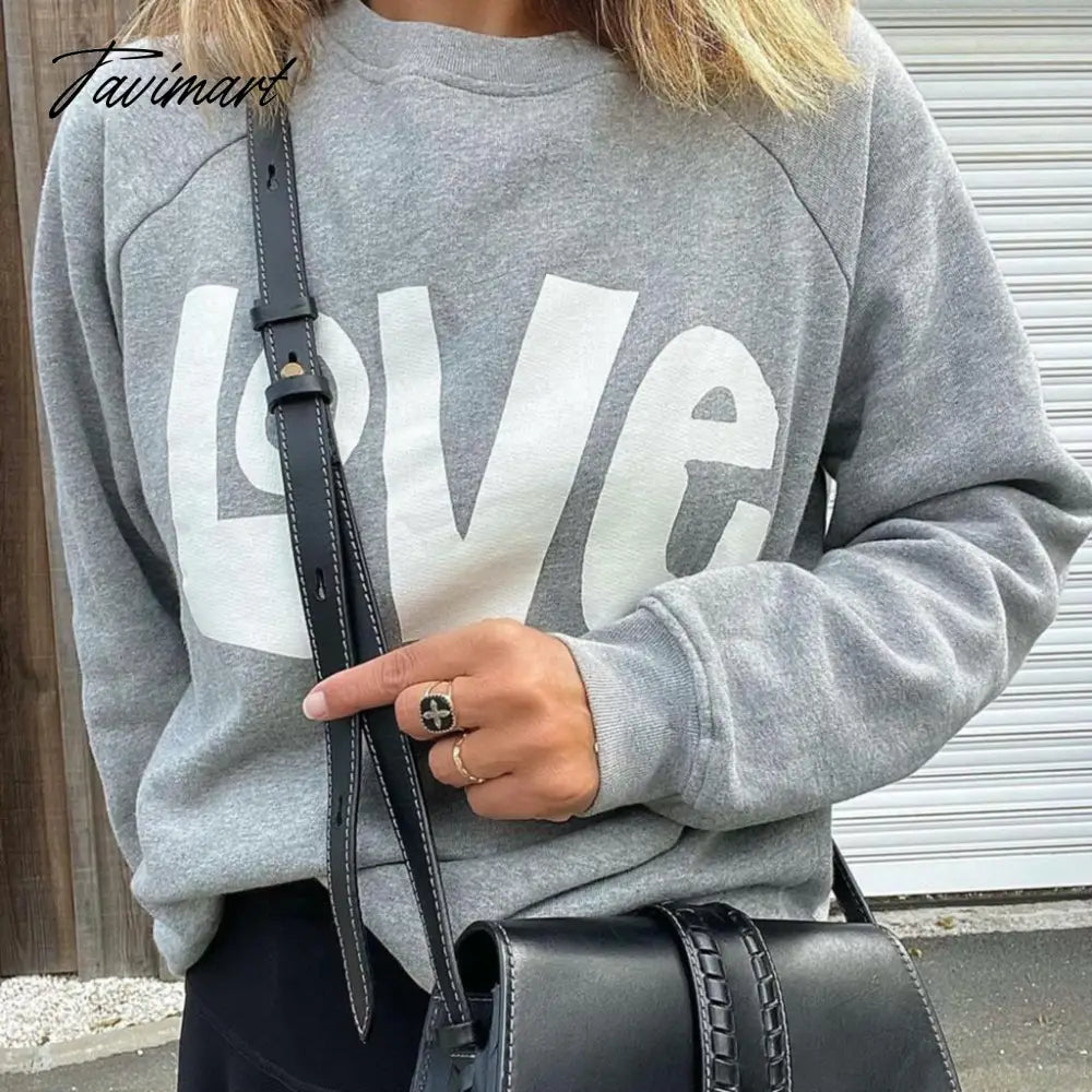 Letter Printed Sweatshirt Women Autumn Winter Long Sleeve Round Neck Elegant Pullover Pull Femme Fashion Hoodies Streetwear