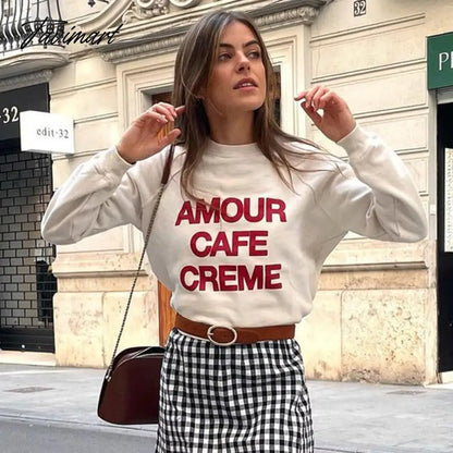 Letter Printed Sweatshirt Women Autumn Winter Long Sleeve Round Neck Elegant Pullover Pull Femme Fashion Hoodies Streetwear
