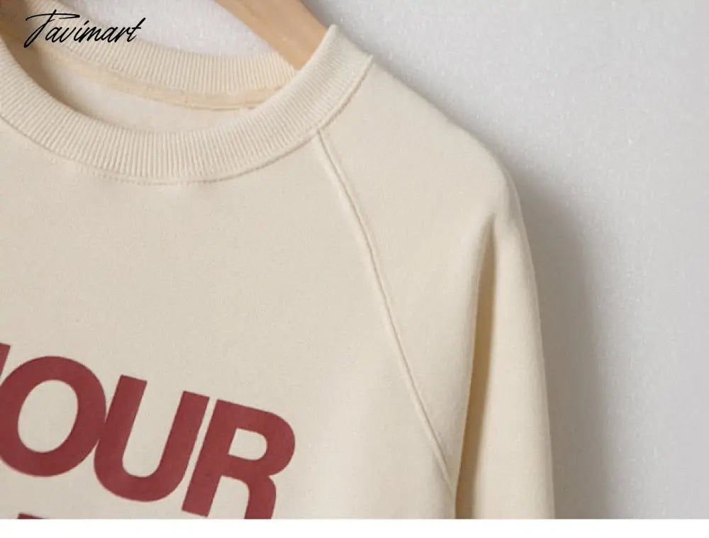 Letter Printed Sweatshirt Women Autumn Winter Long Sleeve Round Neck Elegant Pullover Pull Femme Fashion Hoodies Streetwear
