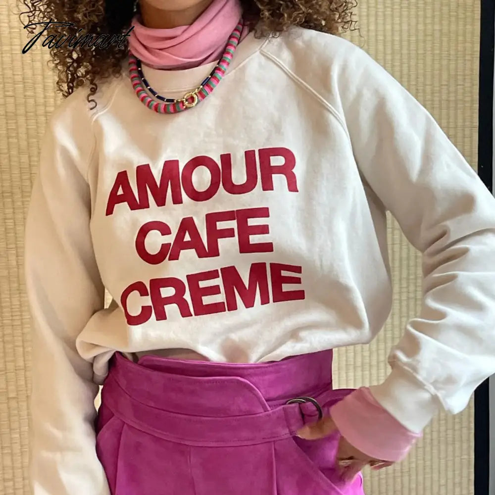 Letter Printed Sweatshirt Women Autumn Winter Long Sleeve Round Neck Elegant Pullover Pull Femme Fashion Hoodies Streetwear