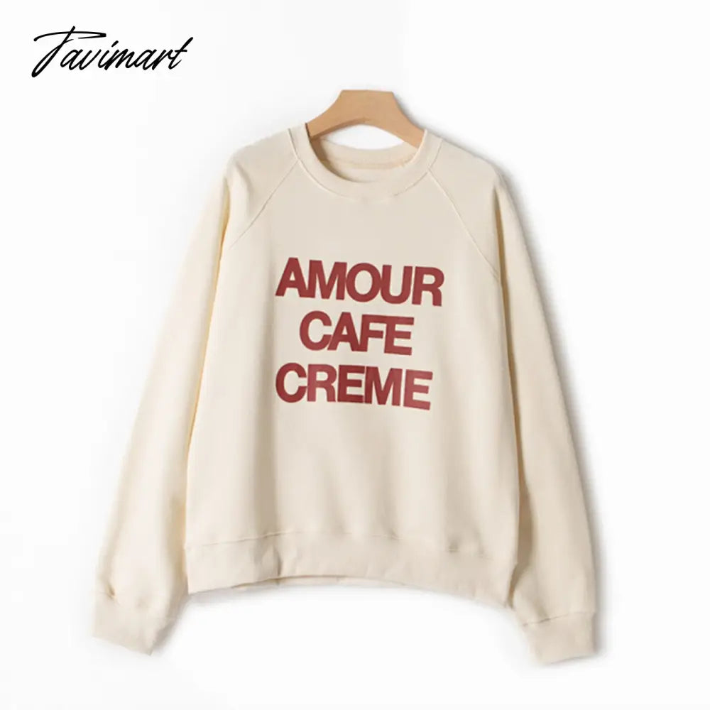 Letter Printed Sweatshirt Women Autumn Winter Long Sleeve Round Neck Elegant Pullover Pull Femme Fashion Hoodies Streetwear