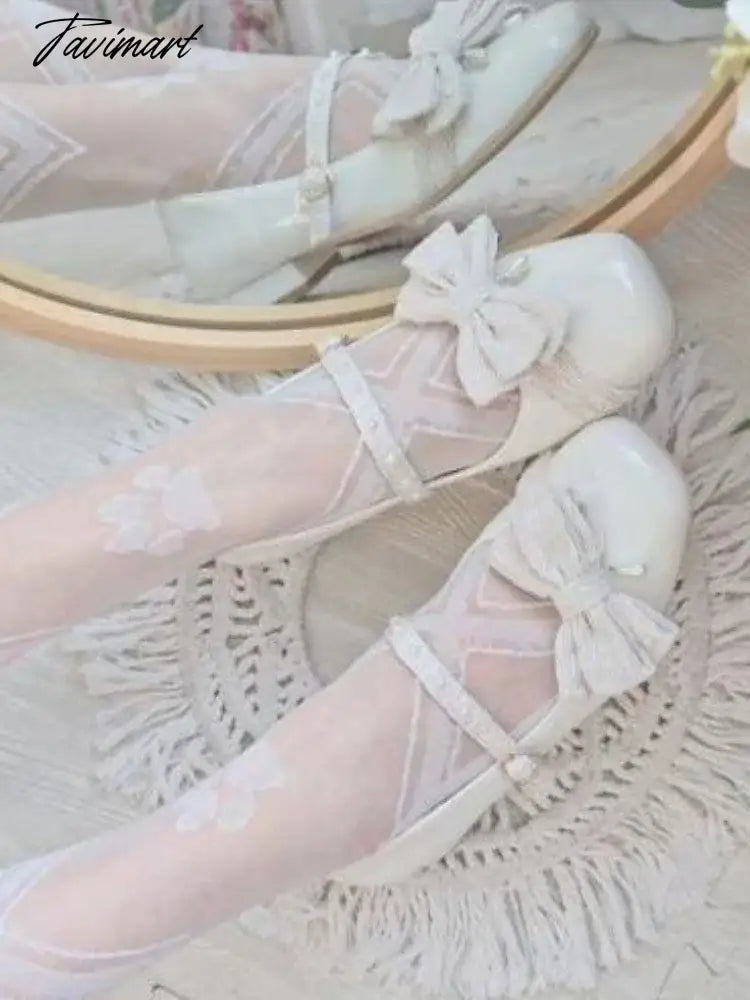 Lolita Kawaii Mary Janes Shoes Women Japanese Style Bow Designer Sweet Sandals Female Pure Color Pearl Elegant Shoes Autumn