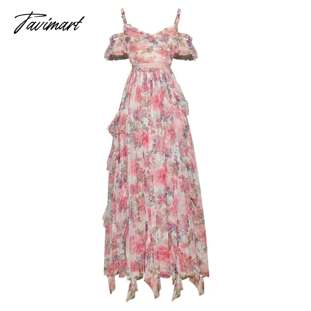 Long Dress Runway High Quality Summer New Women'S Bohemian Sexy Fashion Elegant Flowers Print Off Shoulder Party Mesh Dresses