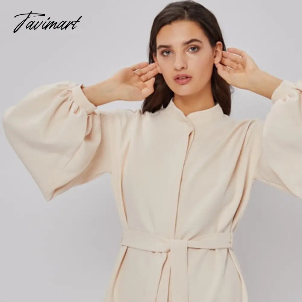 Long Shirt Dress For Women Lantern Sleeves Elegant Female Dresses Single Breasted Belt Office Lady Vestido Winter Dress