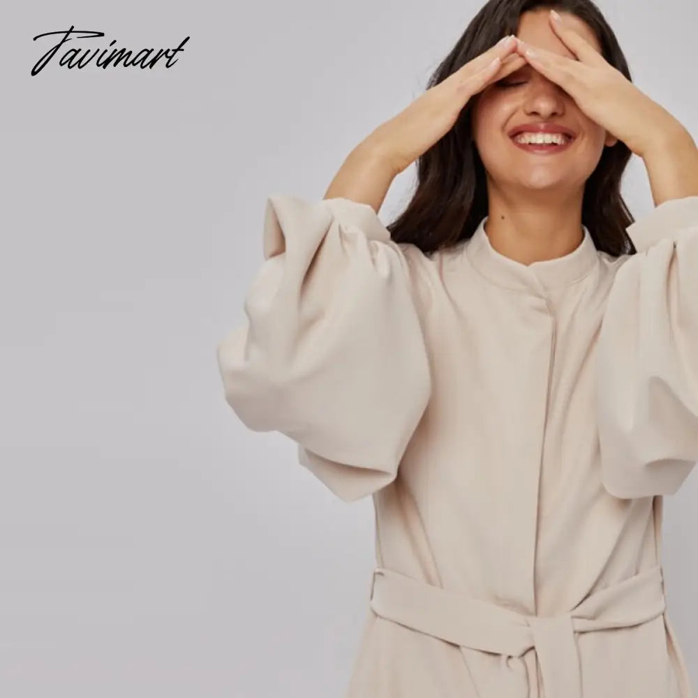 Long Shirt Dress For Women Lantern Sleeves Elegant Female Dresses Single Breasted Belt Office Lady Vestido Winter Dress