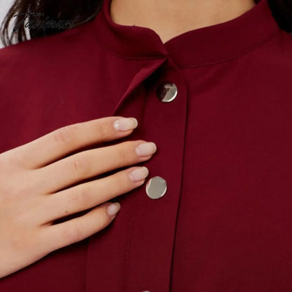 Long Shirt Dress For Women Lantern Sleeves Elegant Female Dresses Single Breasted Belt Office Lady Vestido Winter Dress