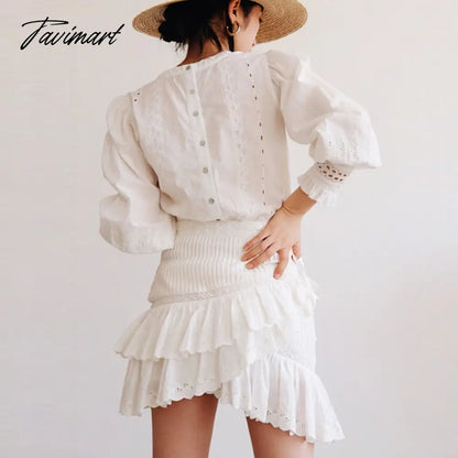 long sleeve mini dresses white cotton lace summer dress floral embroidery brand women Dresses ruffles boho dress Vestido