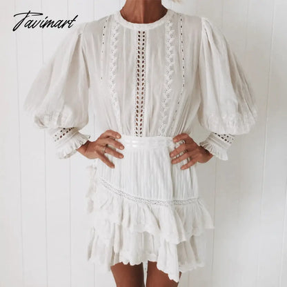 long sleeve mini dresses white cotton lace summer dress floral embroidery brand women Dresses ruffles boho dress Vestido