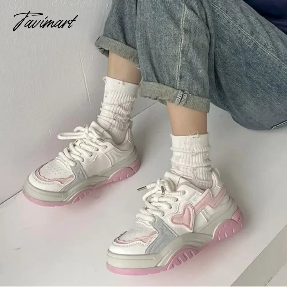 Love Heart Womens Sports Shoes Cute White Student Running Platform Casual Sneakers Lace-up Comfortable New Ladies Shoes