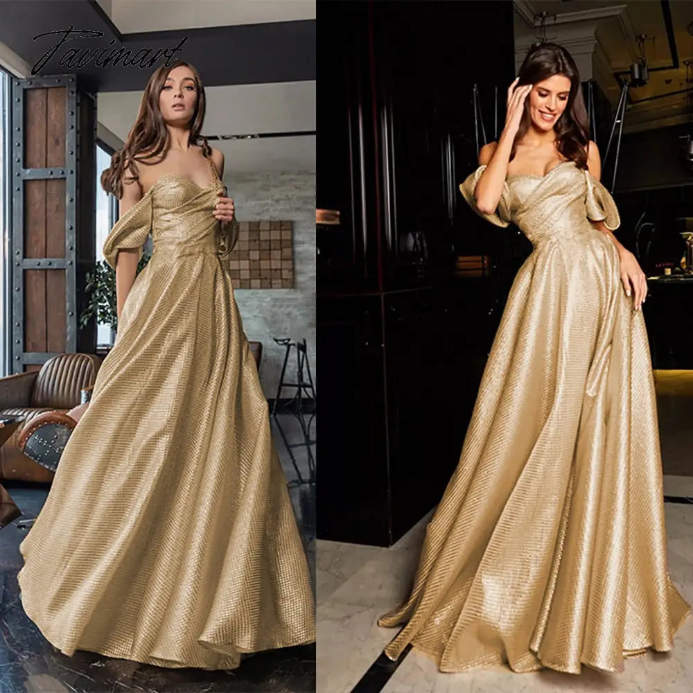 Luxury Elegant A-line Gold Glitter Prom Dress Formal Evening Gown Dubai Shiny Special Occasion Gown Party Dress
