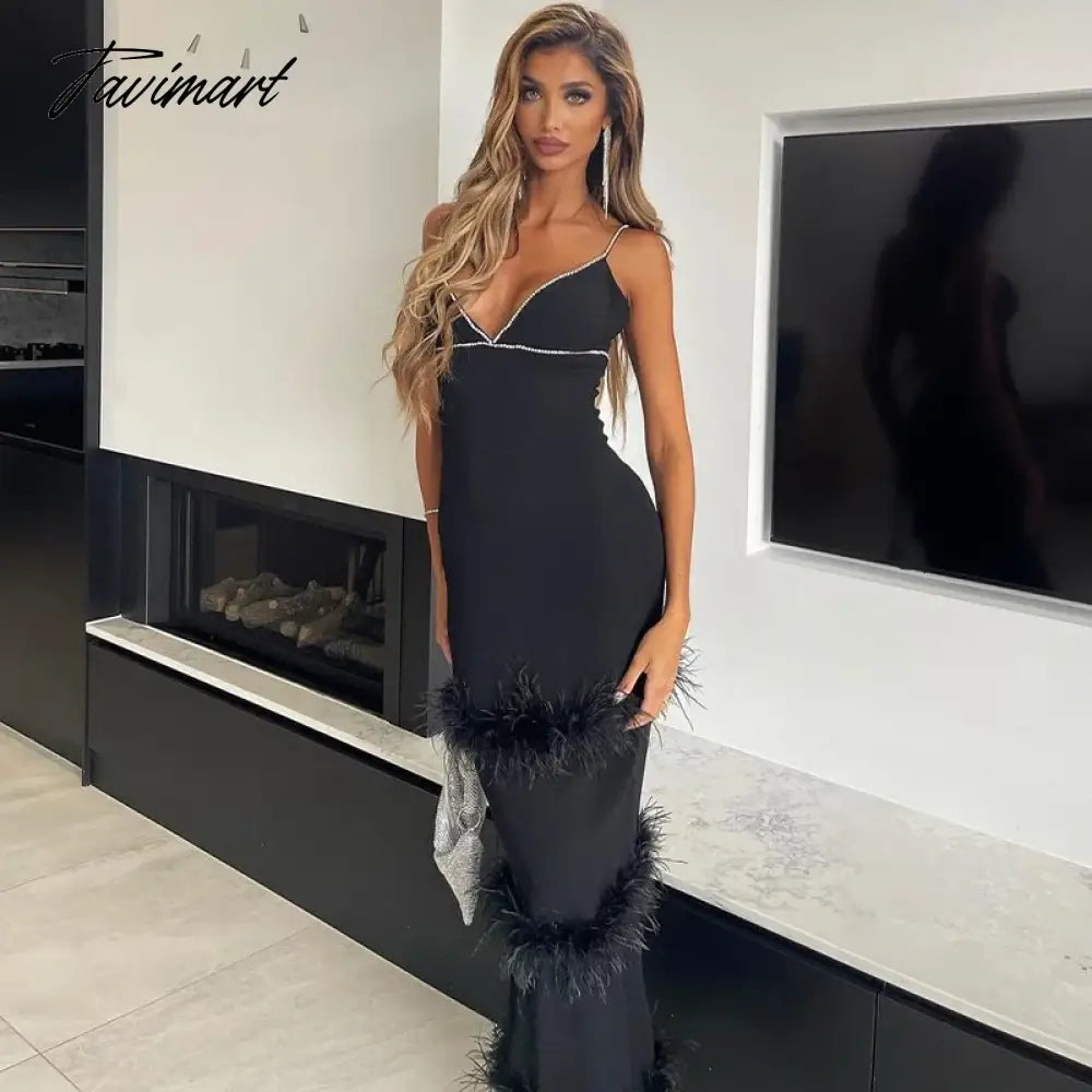 Luxury Prom Dresses Diamond Feather Spaghetti Strap Stitching Long Dresses Elegant Evening Bodycon Party Cocktail Celebrity Clo
