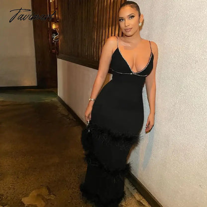 Luxury Prom Dresses Diamond Feather Spaghetti Strap Stitching Long Dresses Elegant Evening Bodycon Party Cocktail Celebrity Clo