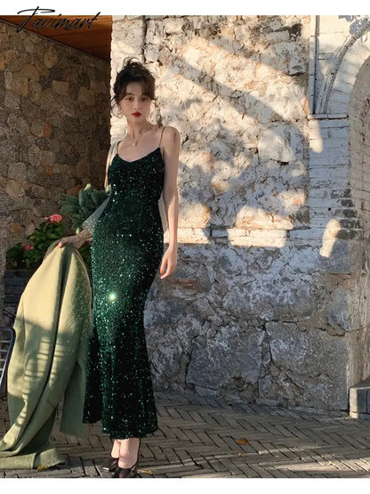 Maxi Long Sequin Dress Sexy Red Glitter Bodycon Wedding Guest Birthday Party Dresses Elegant Occasion Dress for Women
