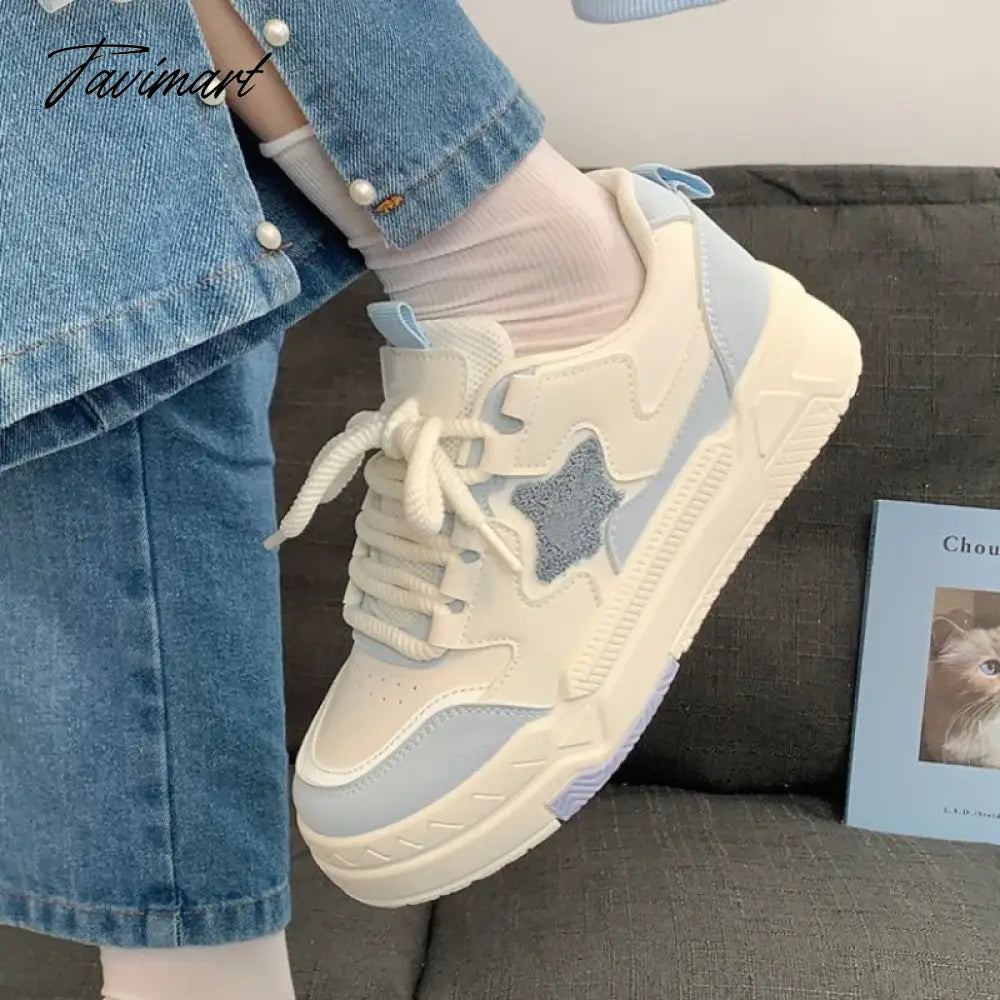 Mori Star Platform Sneakers for Women Popular Winter Style All-match Womens Trendy School Thick Sole White Shoes