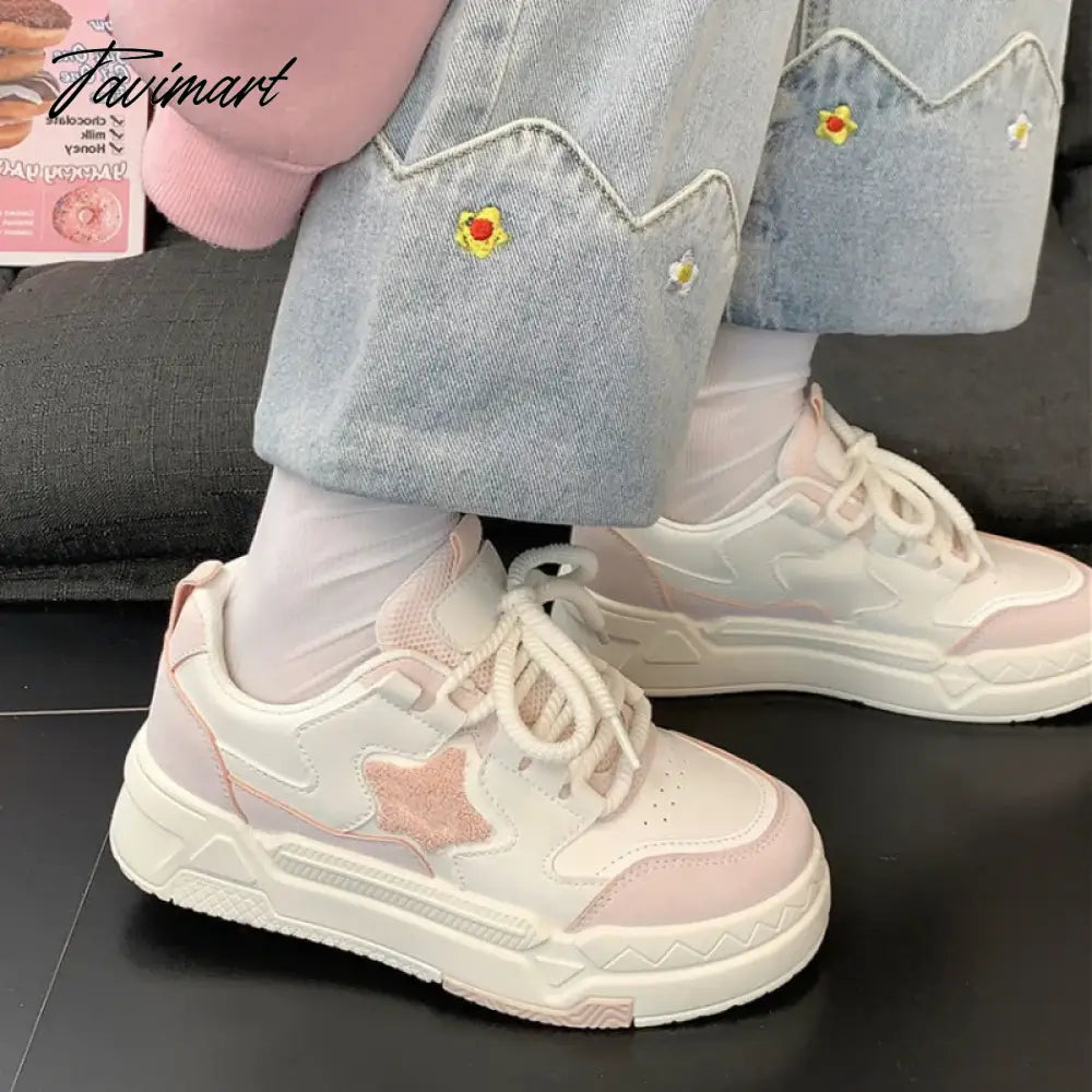 Mori Star Platform Sneakers for Women Popular Winter Style All-match Womens Trendy School Thick Sole White Shoes