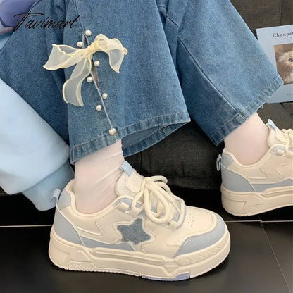 Mori Star Platform Sneakers for Women Popular Winter Style All-match Womens Trendy School Thick Sole White Shoes