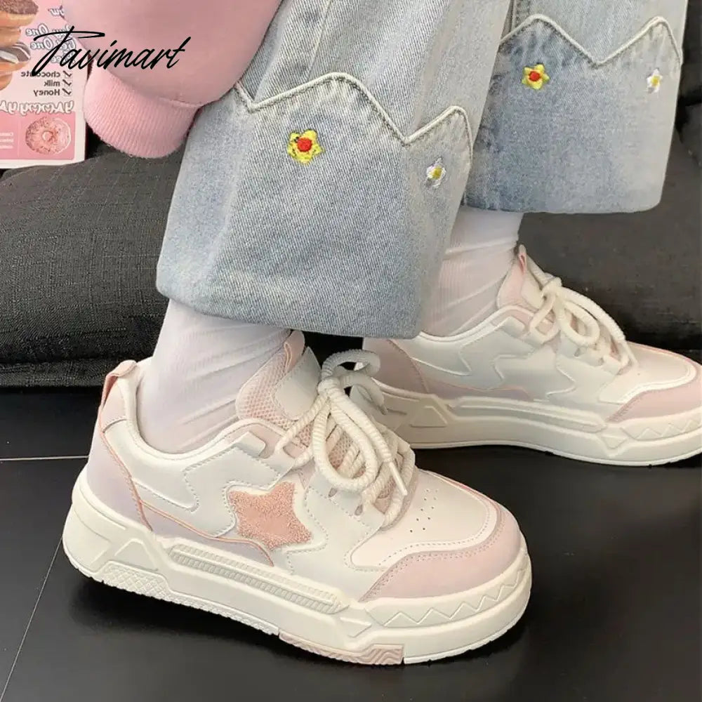 Mori Star Platform Sneakers for Women Popular Winter Style All-match Womens Trendy School Thick Sole White Shoes