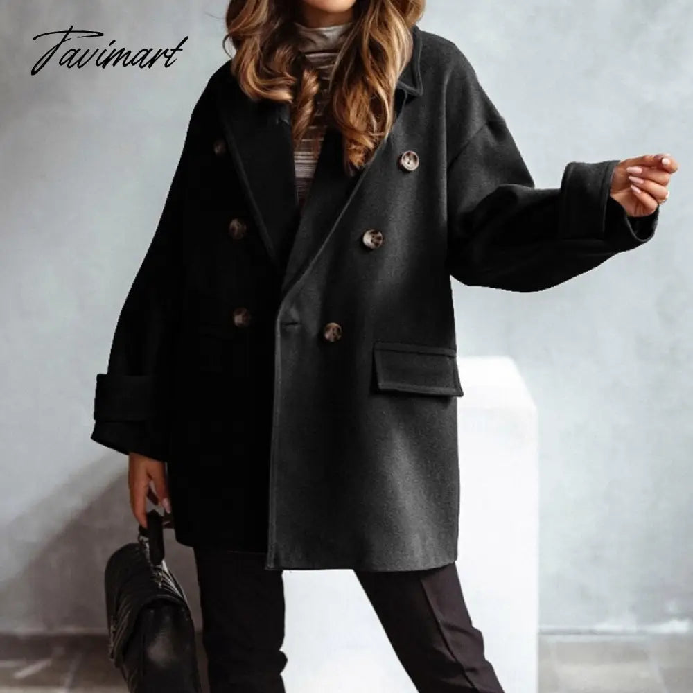 New Autumn Elegant Long Sleeve Polo Woolen Coat Women Fashion Solid Single breasted Coat Ladies Casual Loose Commuter Coats