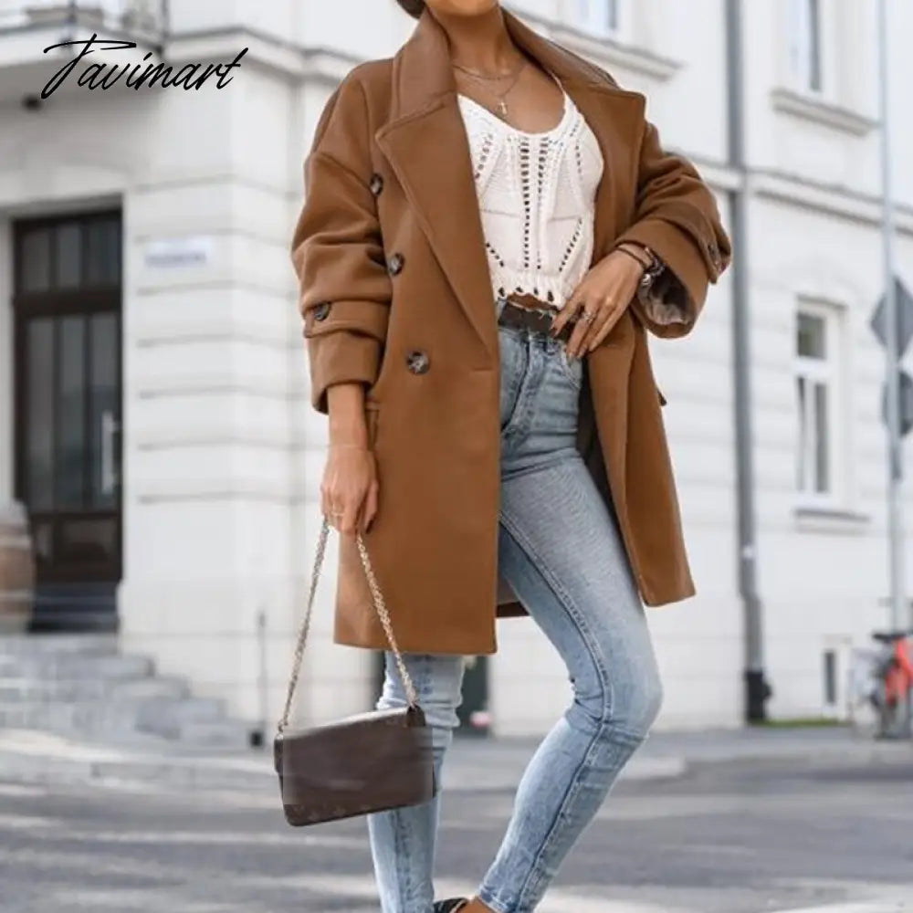 New Autumn Elegant Long Sleeve Polo Woolen Coat Women Fashion Solid Single breasted Coat Ladies Casual Loose Commuter Coats