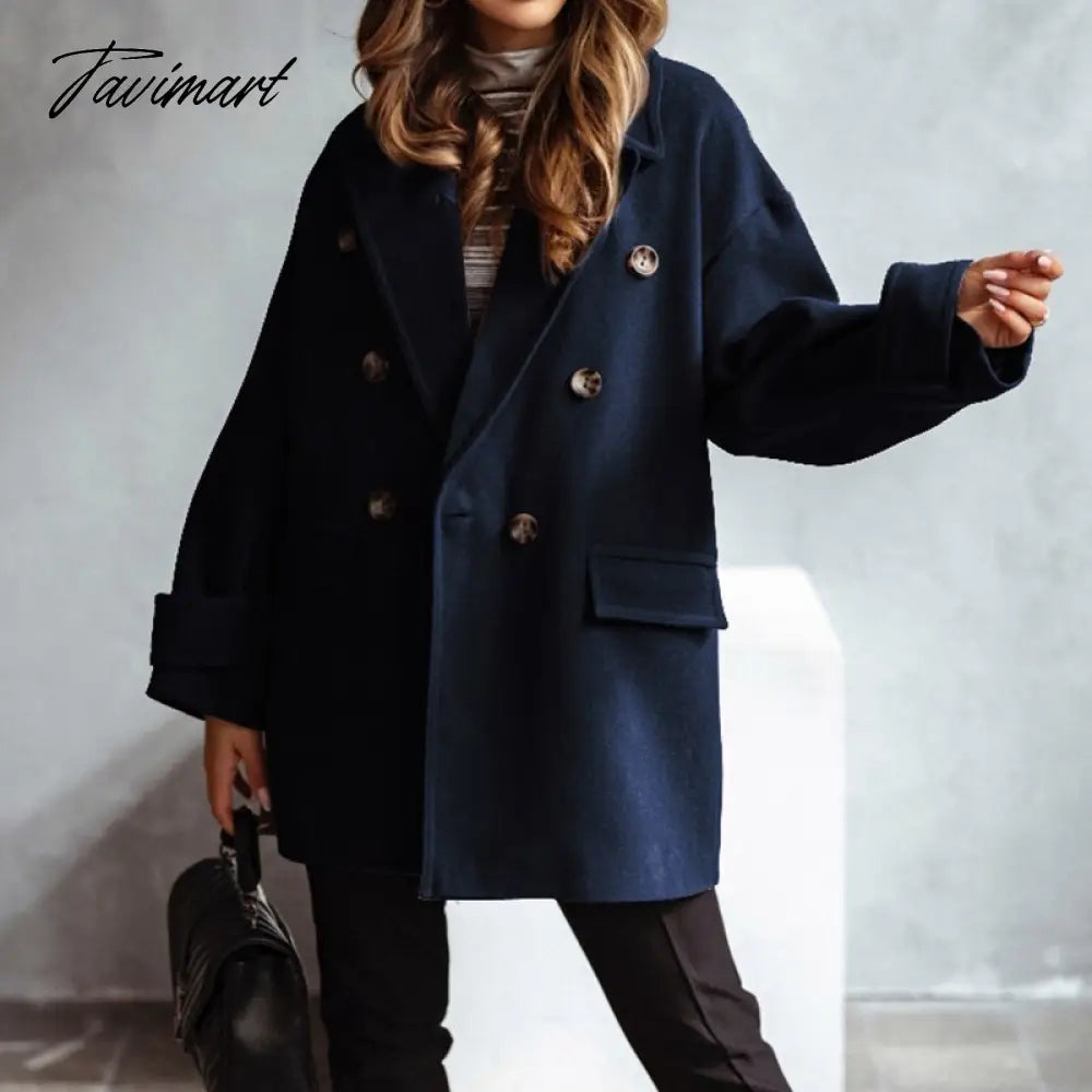 New Autumn Elegant Long Sleeve Polo Woolen Coat Women Fashion Solid Single breasted Coat Ladies Casual Loose Commuter Coats