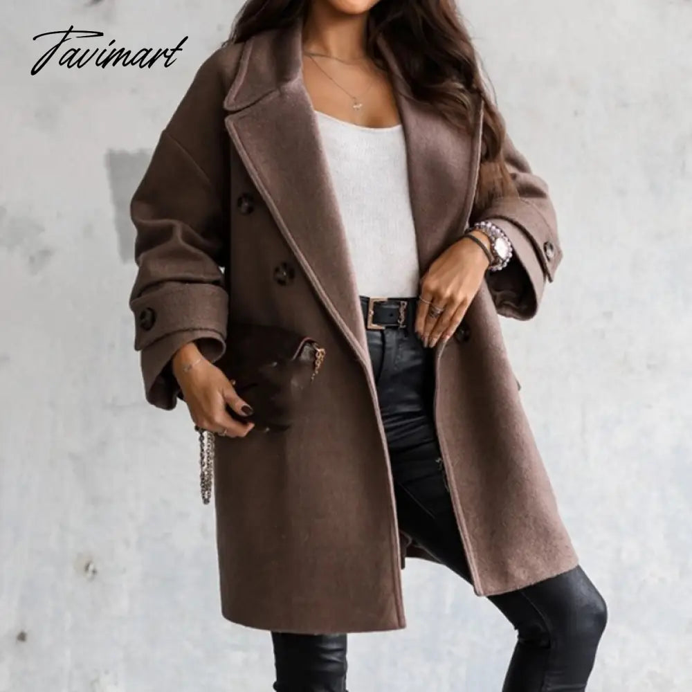 New Autumn Elegant Long Sleeve Polo Woolen Coat Women Fashion Solid Single breasted Coat Ladies Casual Loose Commuter Coats
