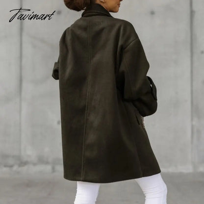 New Autumn Elegant Long Sleeve Polo Woolen Coat Women Fashion Solid Single breasted Coat Ladies Casual Loose Commuter Coats